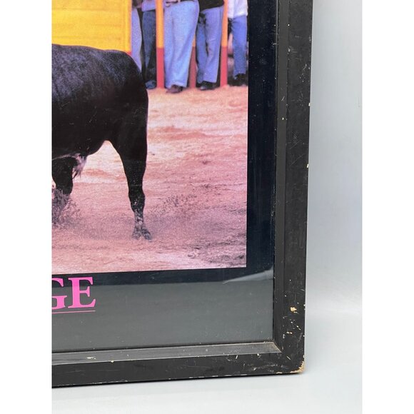 wood framed wall artwork courage mandator bull print black red hook on back READ - Picture 4 of 9